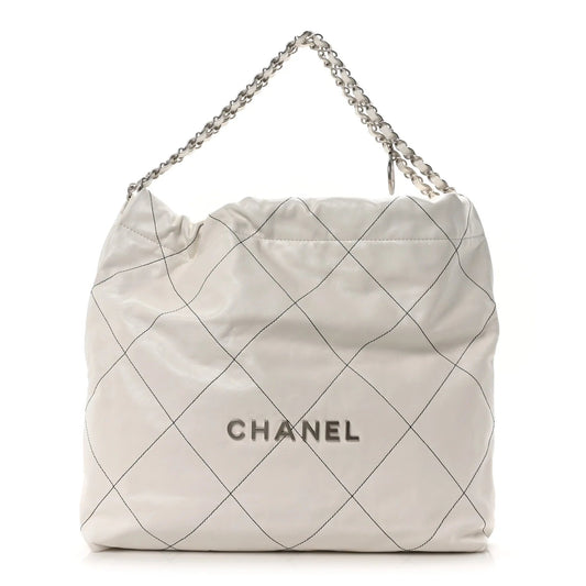 Shiny Calfskin Quilted  22 White Black