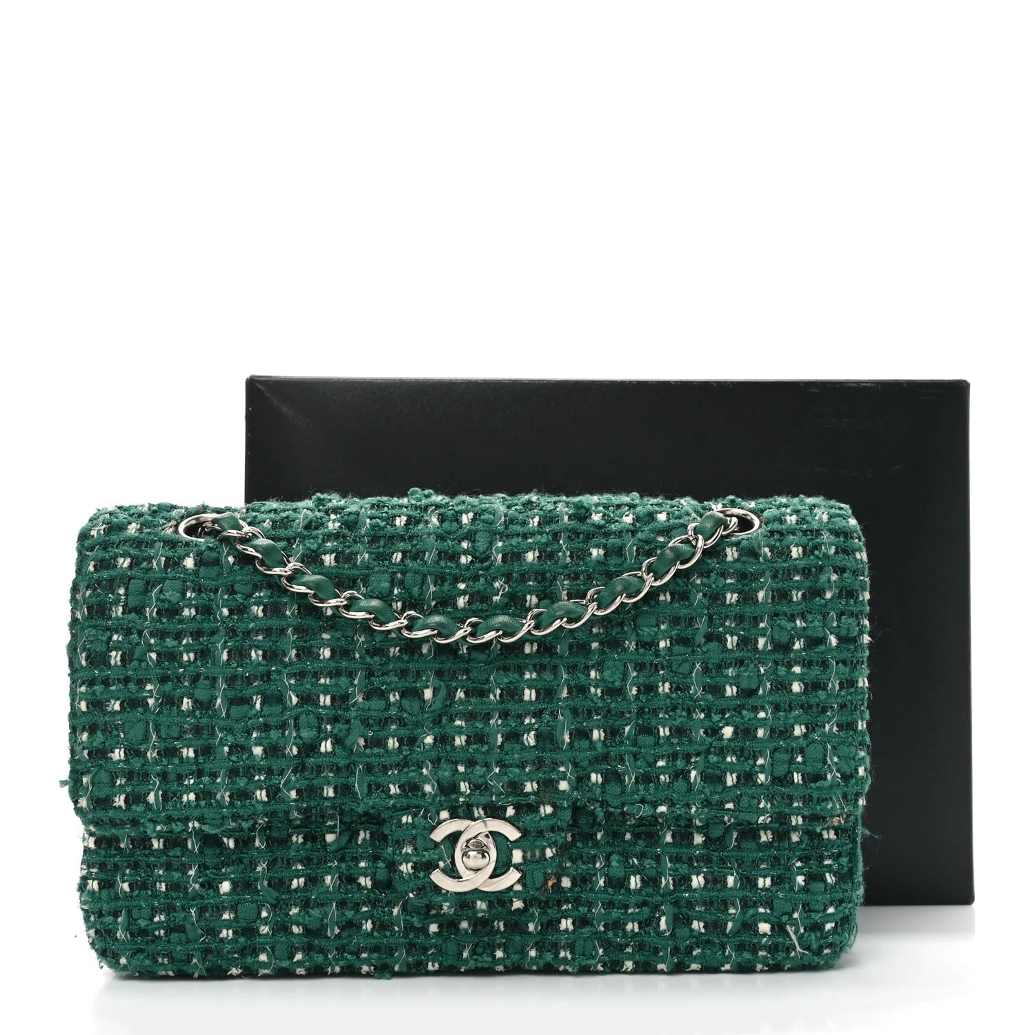 Tweed Quilted Medium Double Flap Green