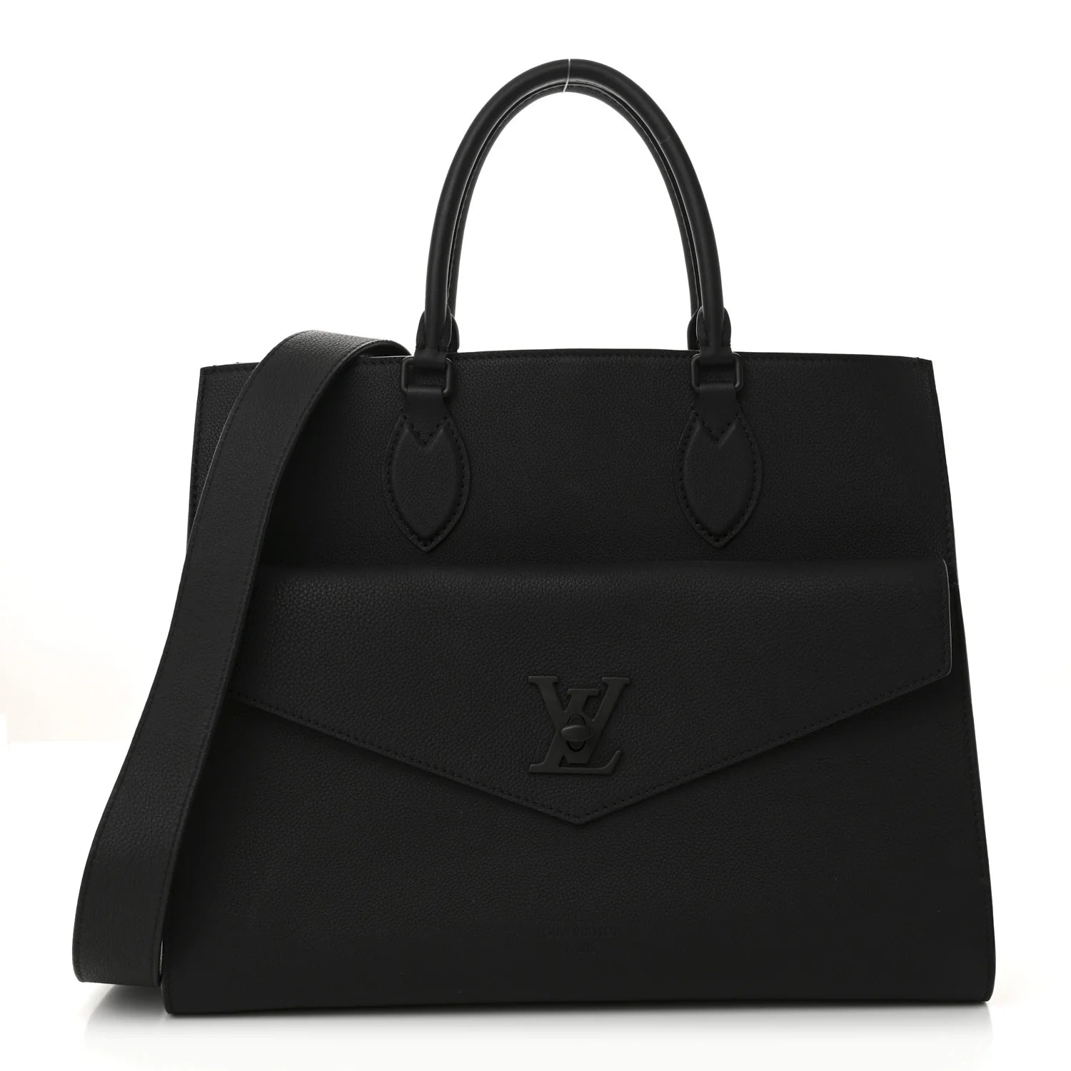 Soft Calfskin Lockme Tote MM Black