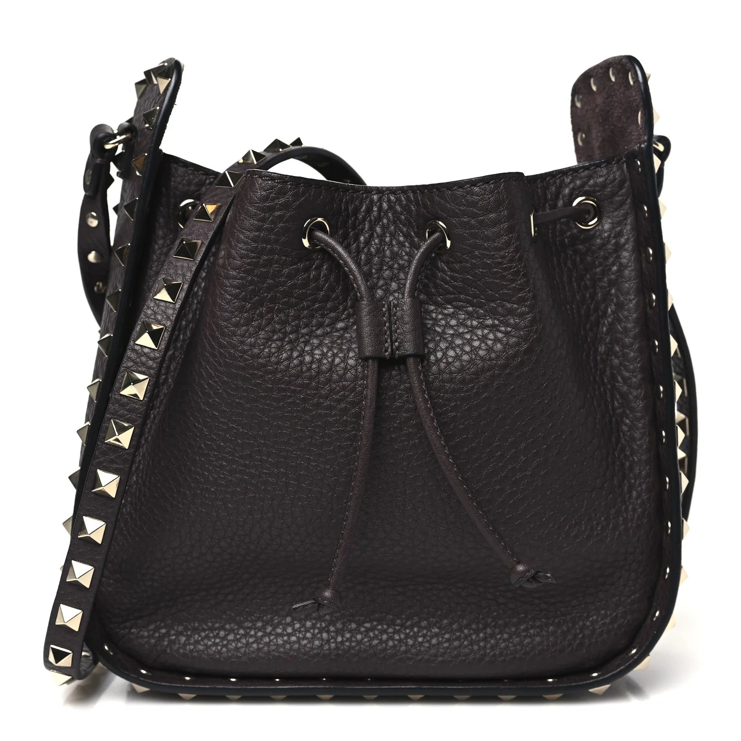 Grained Calfskin Rockstud Bucket Bag Vinaccia