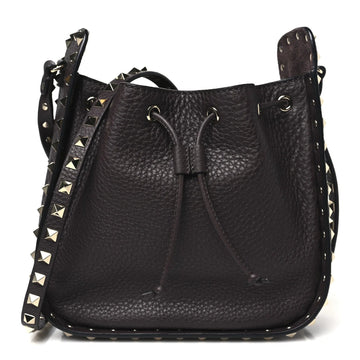 Grained Calfskin Rockstud Bucket Bag Vinaccia