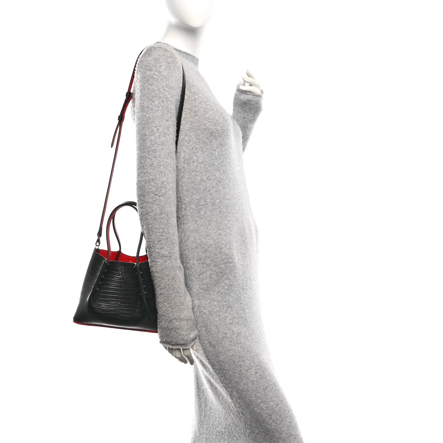 Crocodile Embossed Calfskin Spiked Mini Cabarock Shopper Tote Black