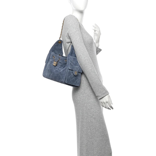 Suede Quilted Small  25 Handbag Blue