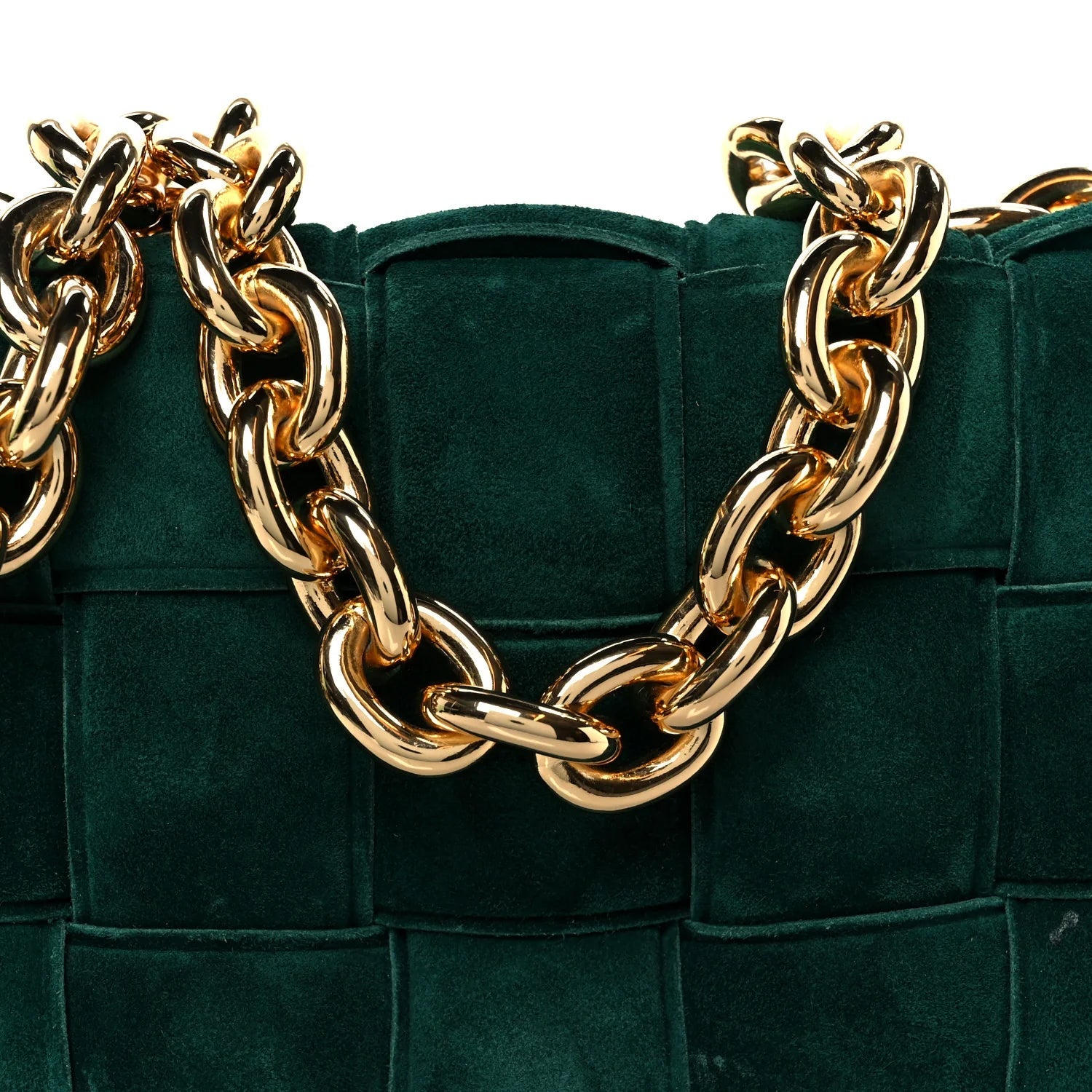 Suede Maxi Intrecciato Padded Chain Cassette Crossbody Bag Emerald Green