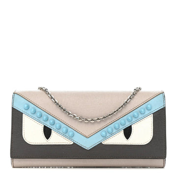 Vitello Elite Monster Eyes Studded Continental Wallet on Chain Carbone White Multicolor