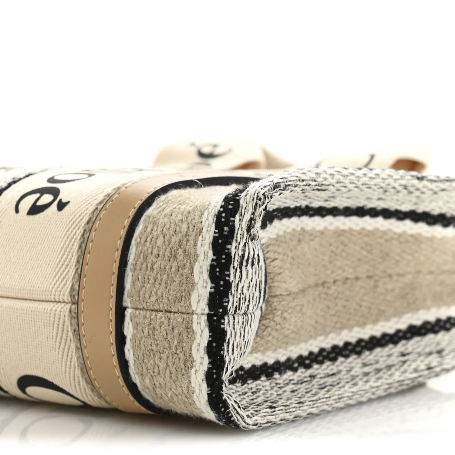 Cotton Calfskin Small Woody Ribbon Tote with Strap Soft Tan