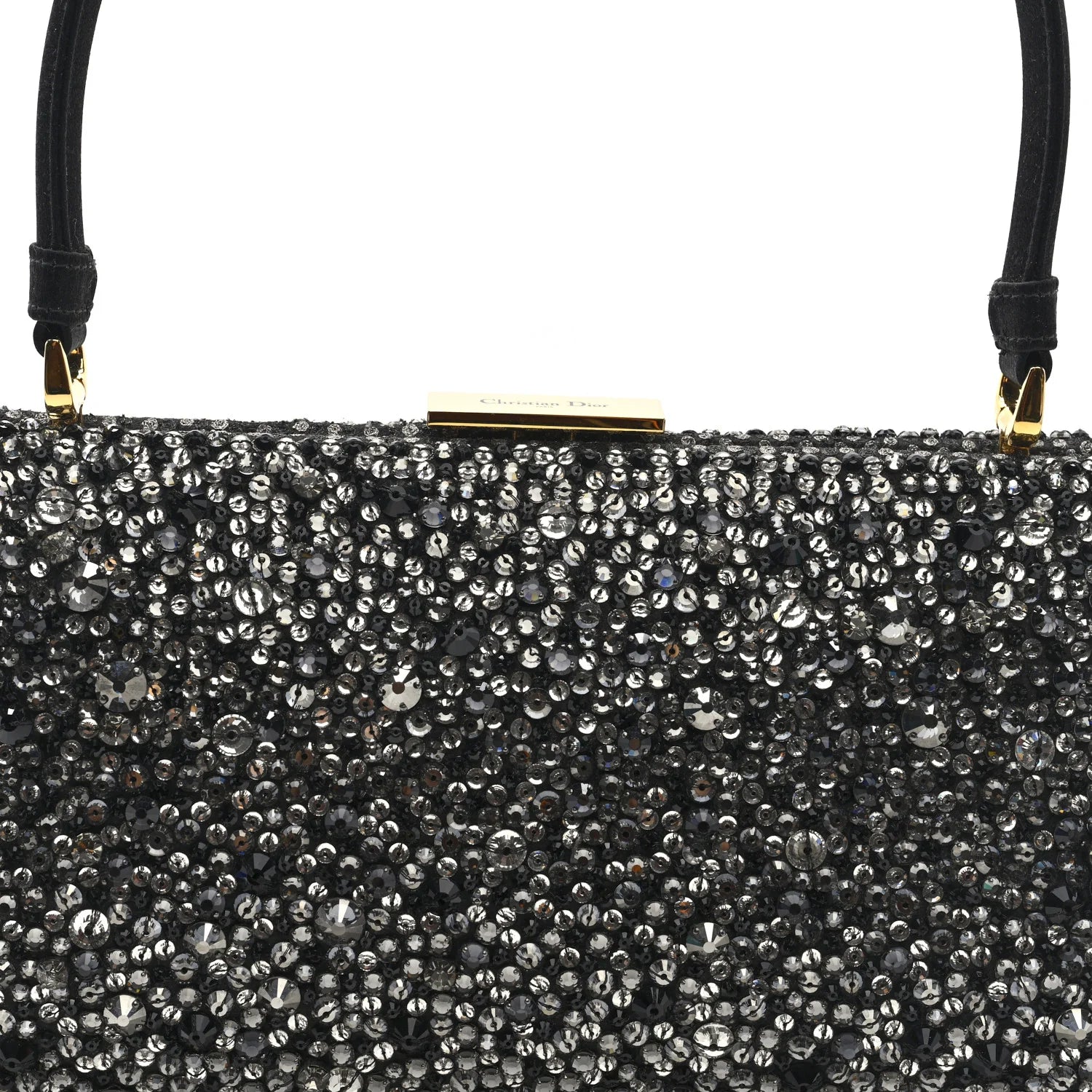 Satin Sequin Frame Bag Black