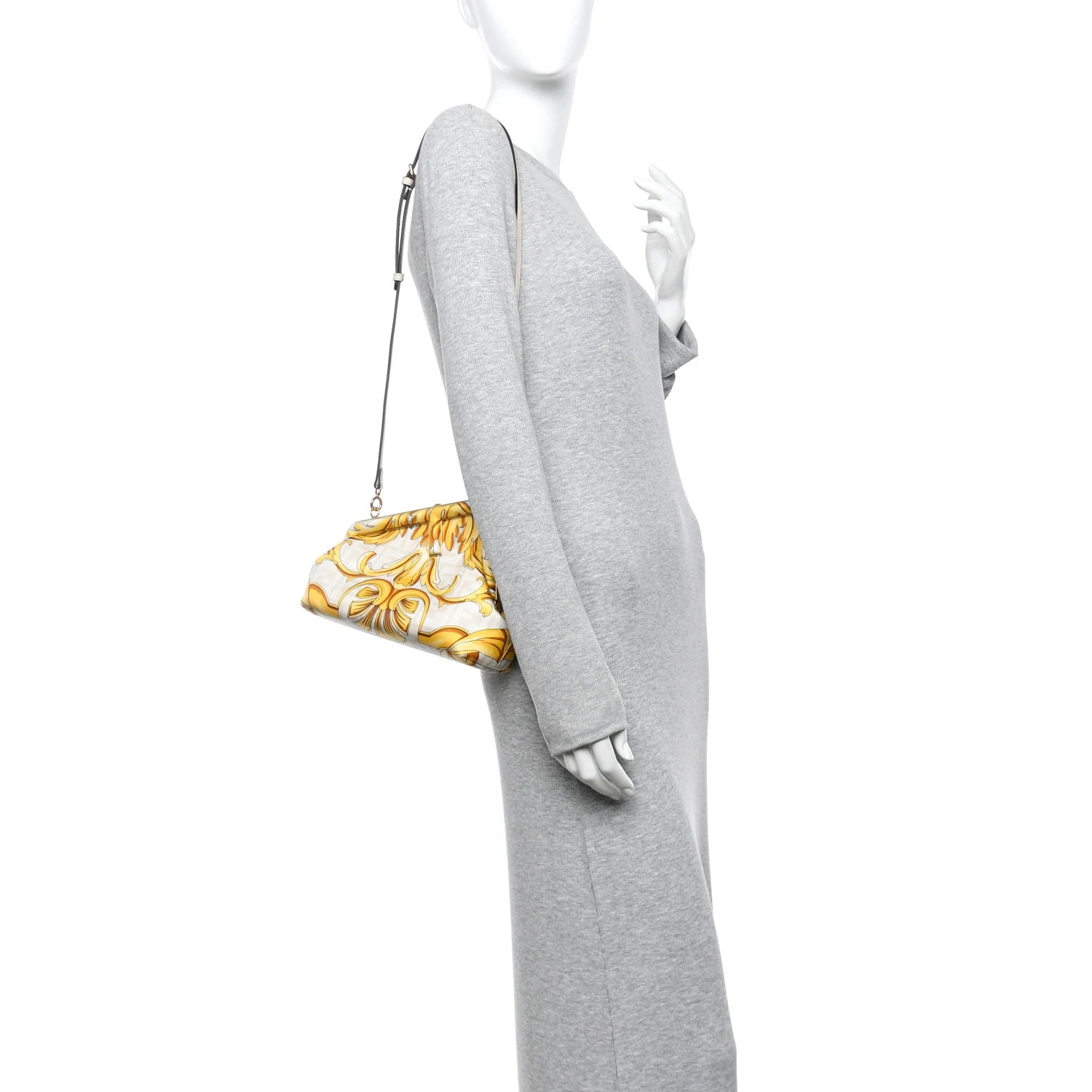 X VERSACE Silk Calfskin Fendace FF Baroque Print Medium  First White Gold