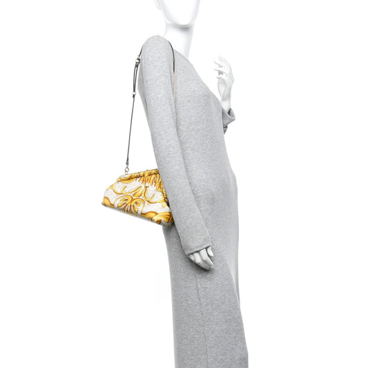 X VERSACE Silk Calfskin Fendace FF Baroque Print Medium  First White Gold