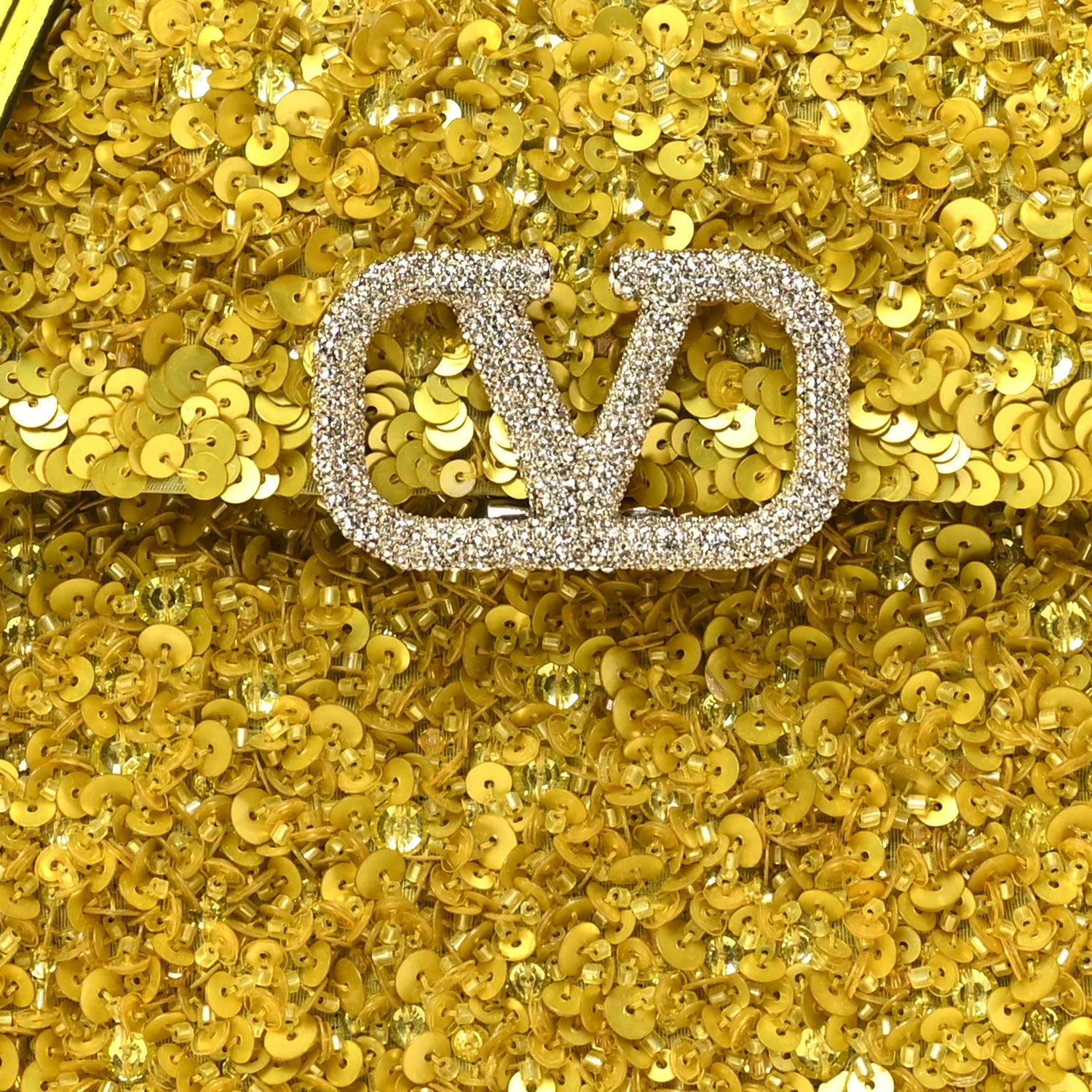 Sequin Crystal Embroidered Mini Vsling Top Handle Bag Yellow