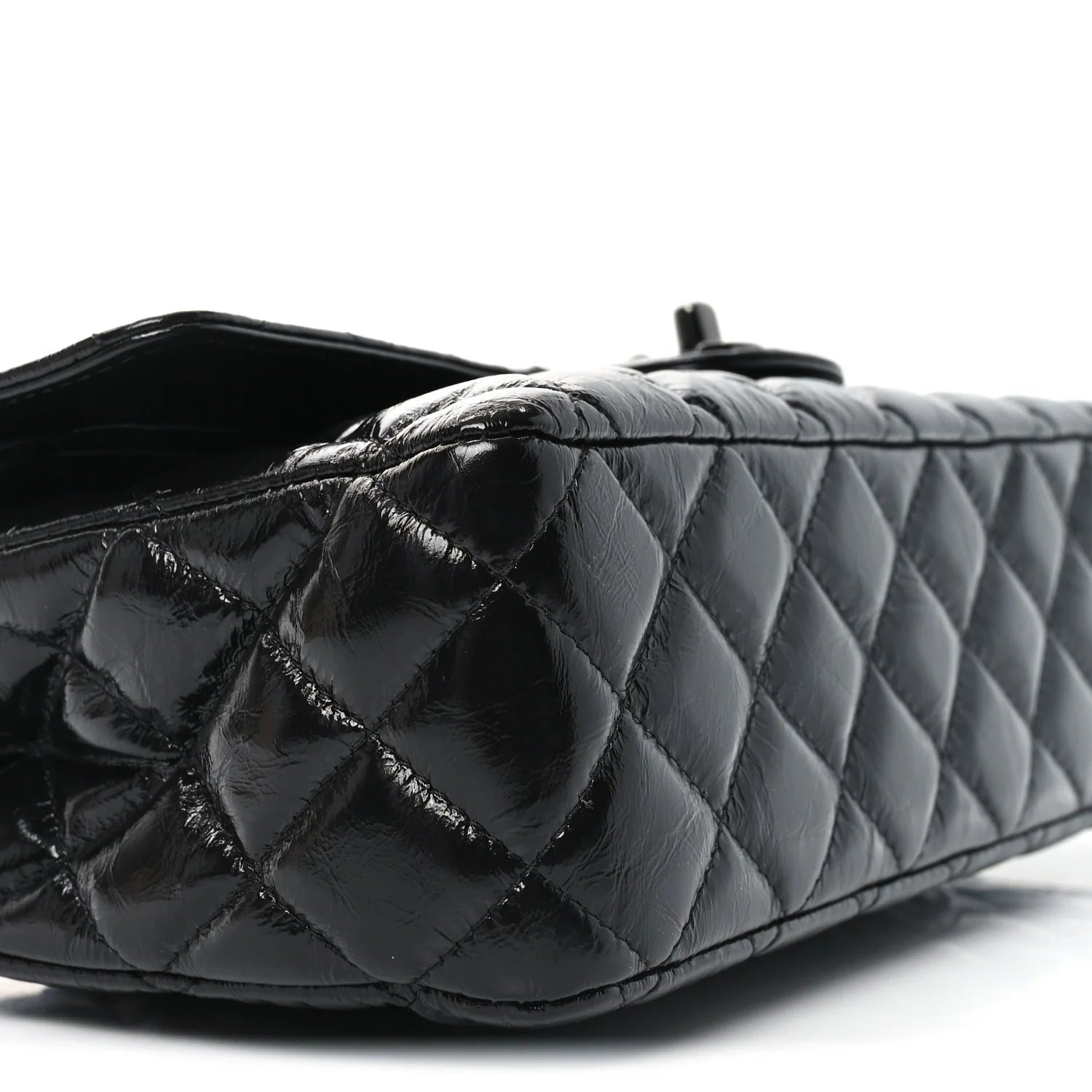 Shiny Crumpled Calfskin Quilted Medium Double Flap so Black