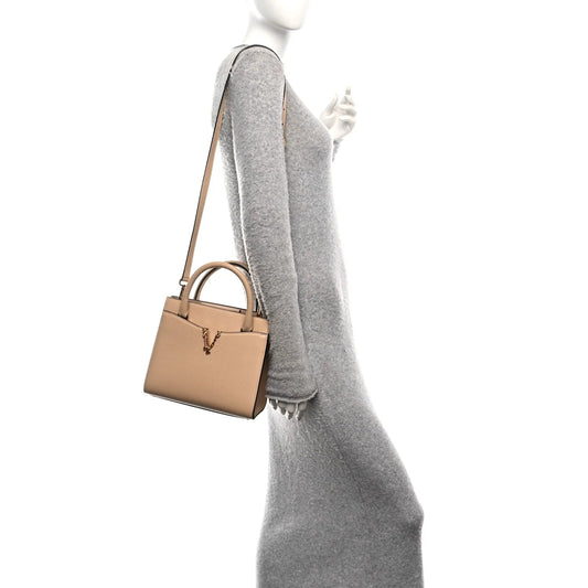 Grainy Calfskin Virtus Top Handle Tote Beige