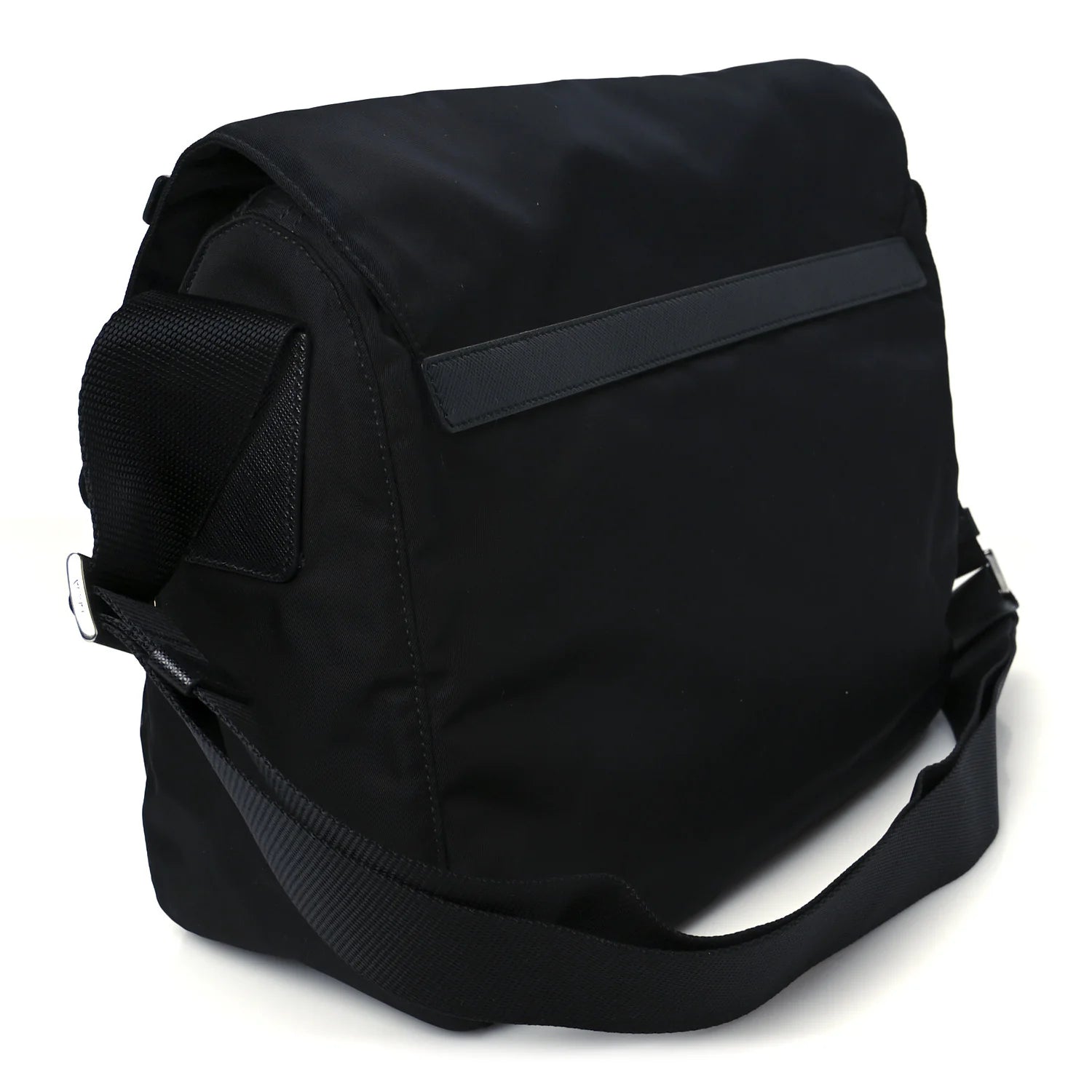 Tessuto Nylon Saffiano Double Buckle Messenger Shoulder Bag Black