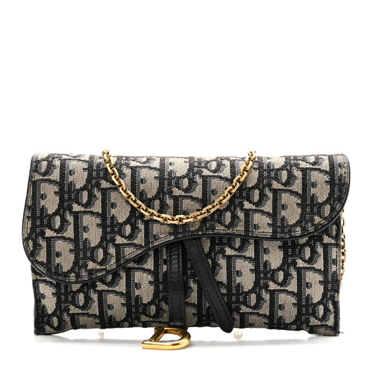 Oblique Saddle Chain Long Wallet Blue