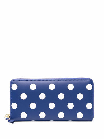 NAVY POLKA DOT RAFFIA PURSE