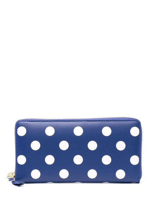 NAVY POLKA DOT RAFFIA PURSE