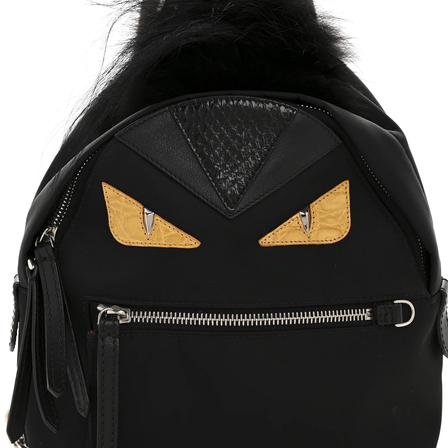 Nylon Vitello Dolce Goat Fox Fur Crocodile Monster Eyes Mini Backpack Black Sunflower