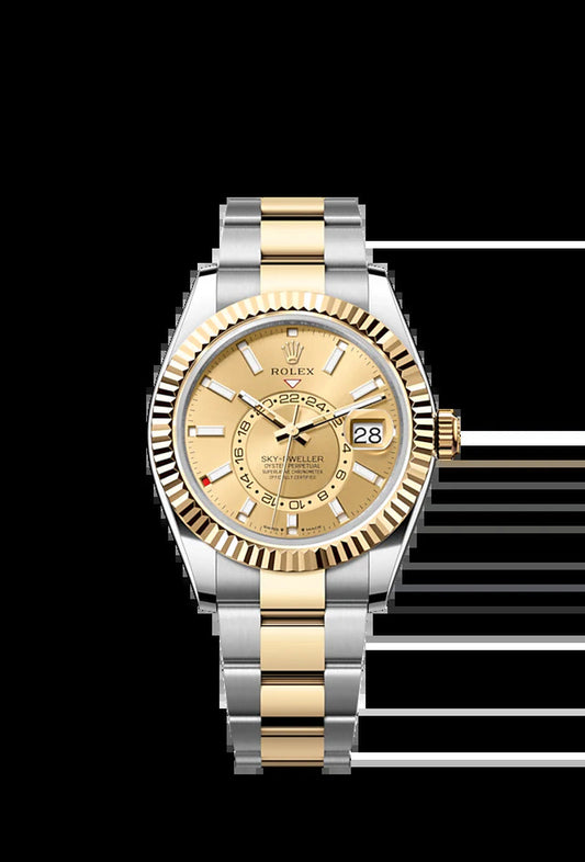 Sky-Dweller, 42Mm, Oystersteel and 18K Yellow Gold, Champagne, Oyster, Ref# 336933-0001