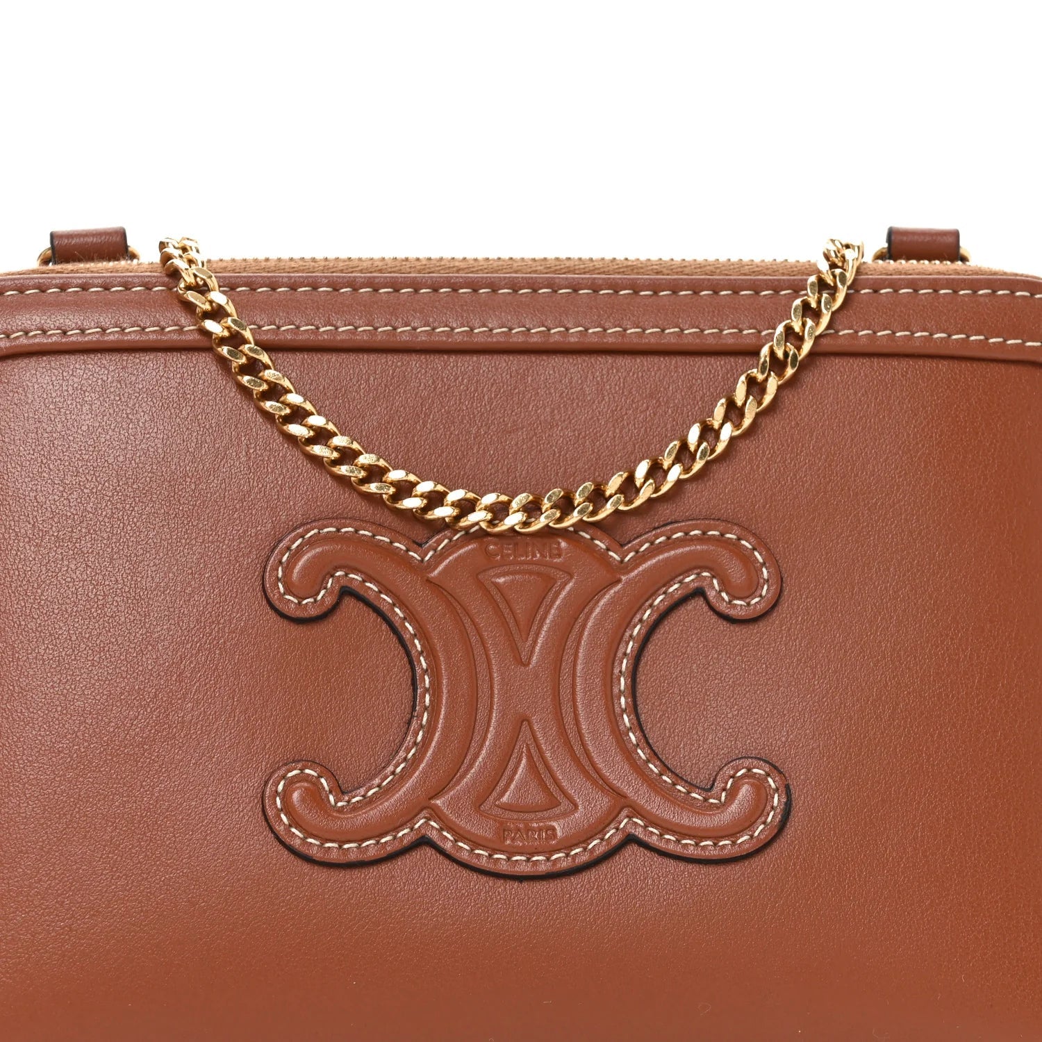 Smooth Calfskin Cuir Triomphe Clutch on Chain Tan