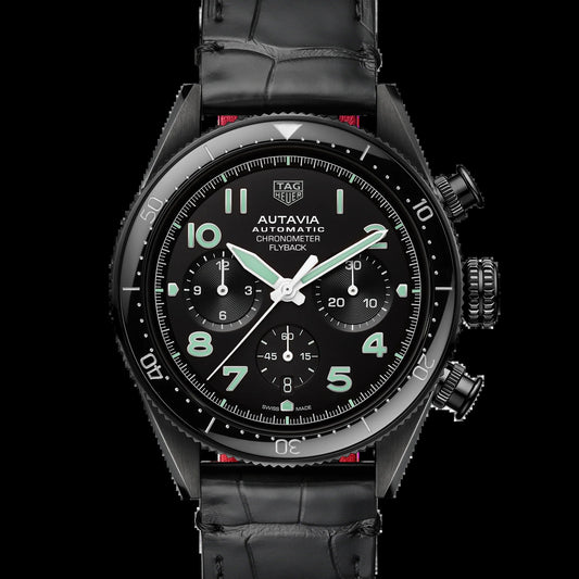 Unworn  Autavia Flyback Chronometer, 42 Mm, Black DLC Stainless Steel and Ceramic, Ref# CBE511C.FC8280, Box & Papers