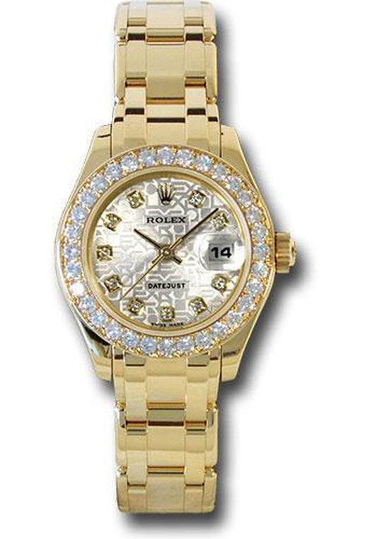 Rolex Yellow Gold Lady-Datejust Pearlmaster 29 Watch - 32 Diamond Bezel - Silver Jubilee Diamond Dial