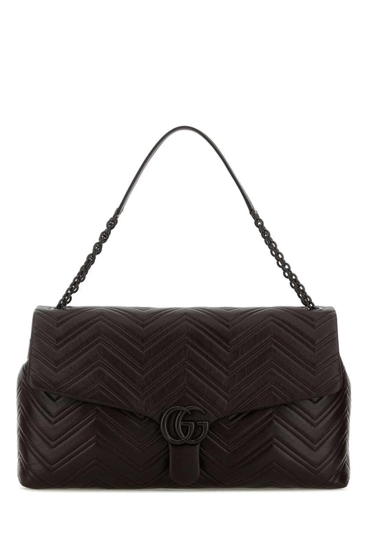 CHOCOLATE LEATHER MAXI GG MARMONT SHOULDER BAG