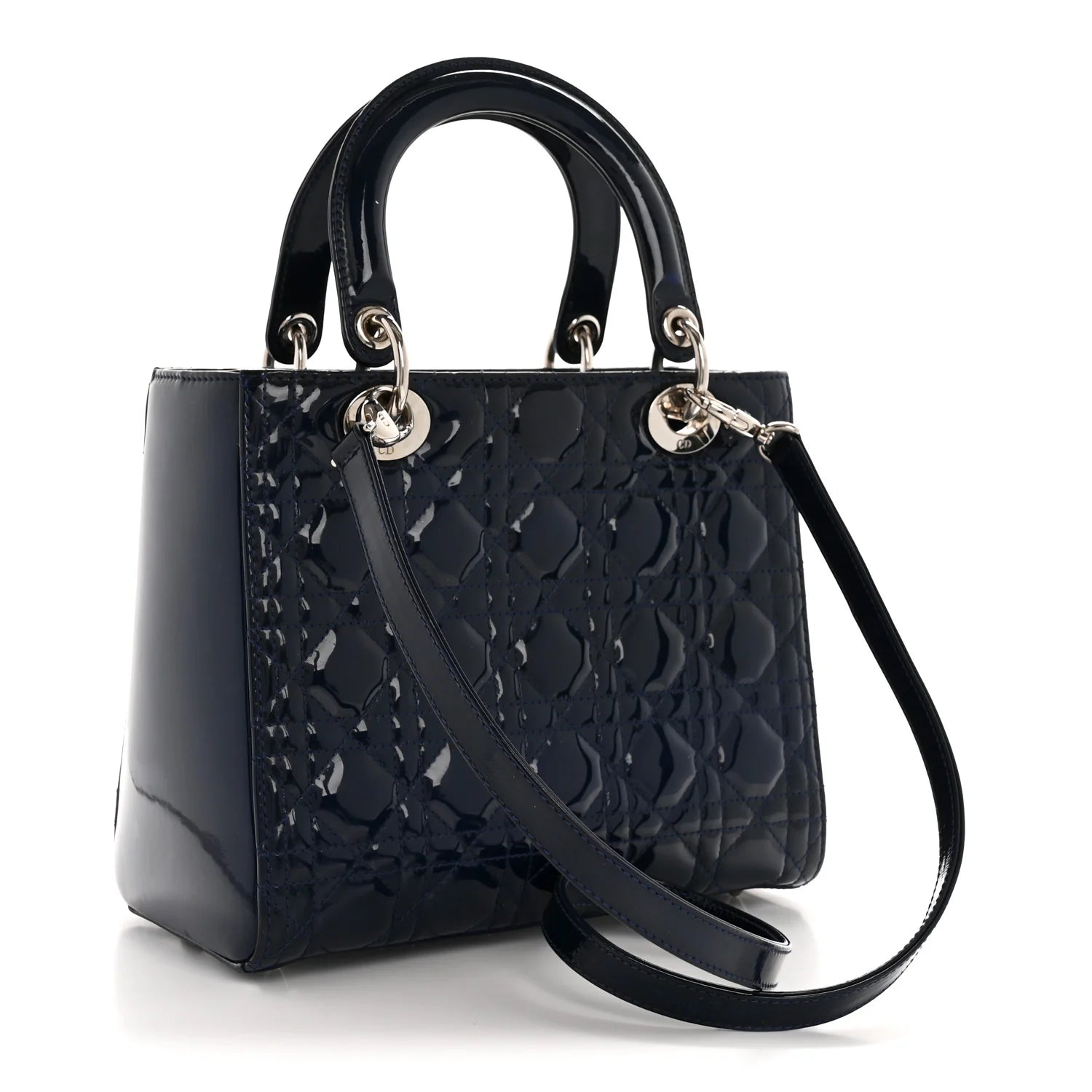Patent Cannage Medium Lady Dior Blue