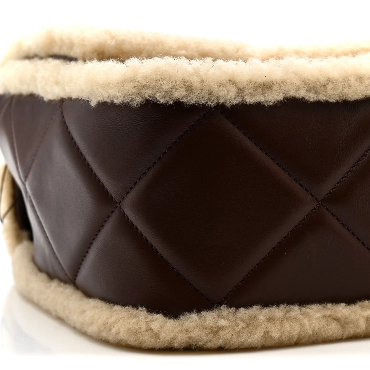 Shearling Lambskin Quilted Large Furry Coco Flap Beige Brown