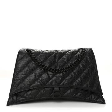 Crushed Calfskin Quilted Matte Black Hardware Large Crush Chain Bag Black