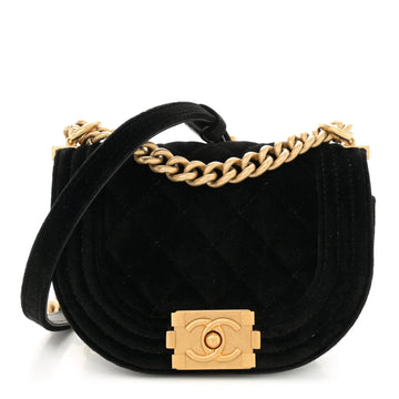 Velvet Quilted Mini Boy Messenger Bag Black