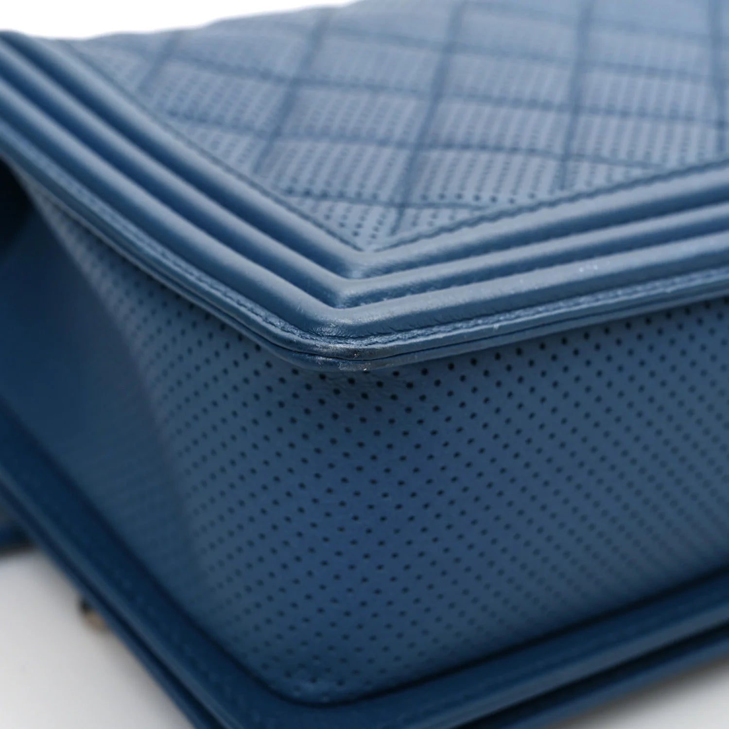 Perforated Lambskin Quilted New Medium Boy Flap Blue