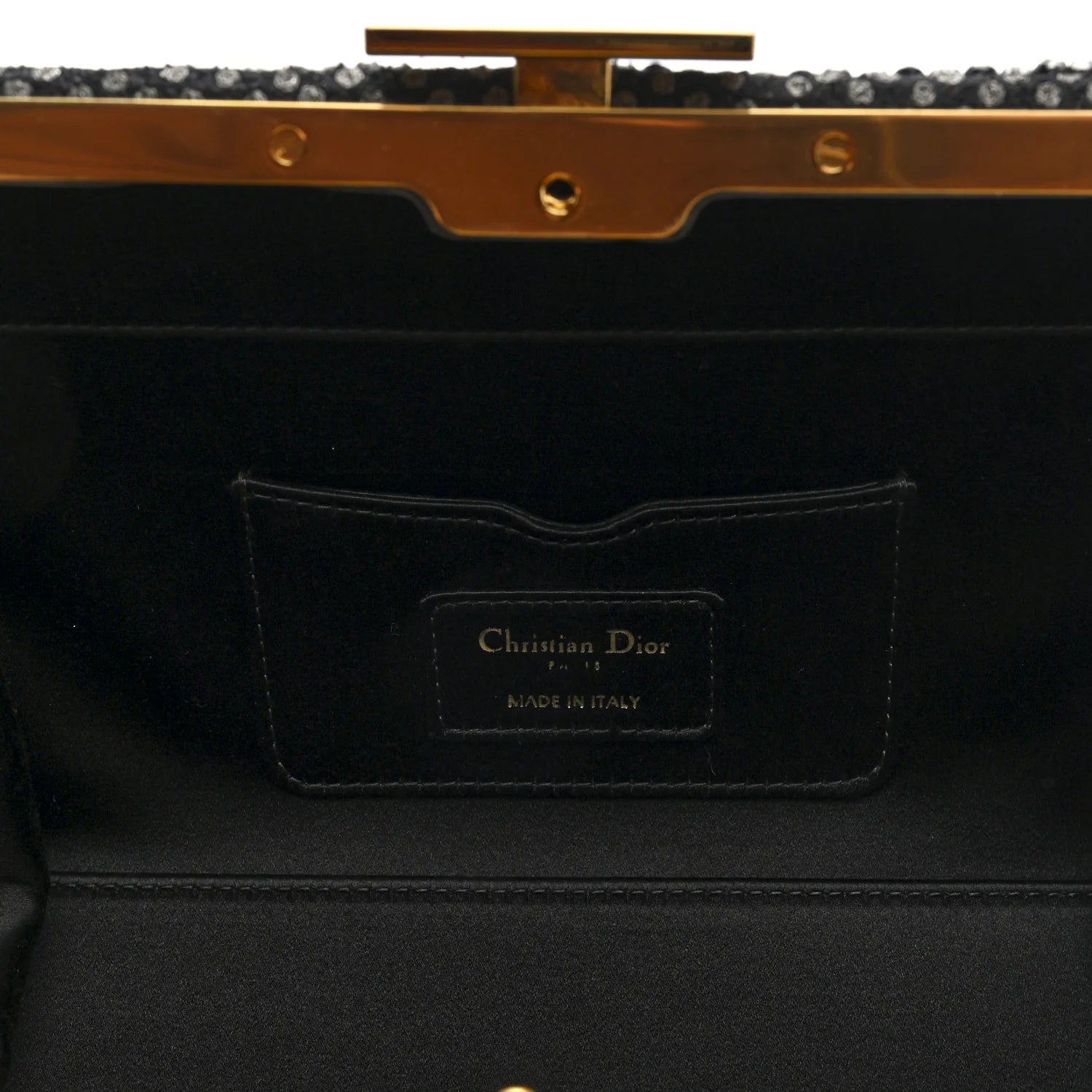 Satin Sequin Frame Bag Black