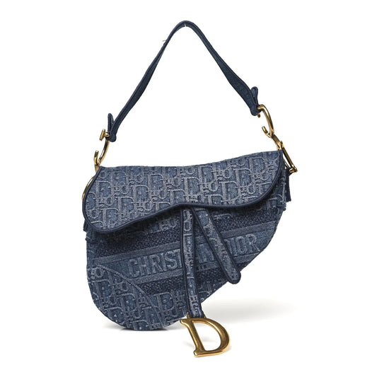 Oblique Embroidered Saddle Bag Denim Blue