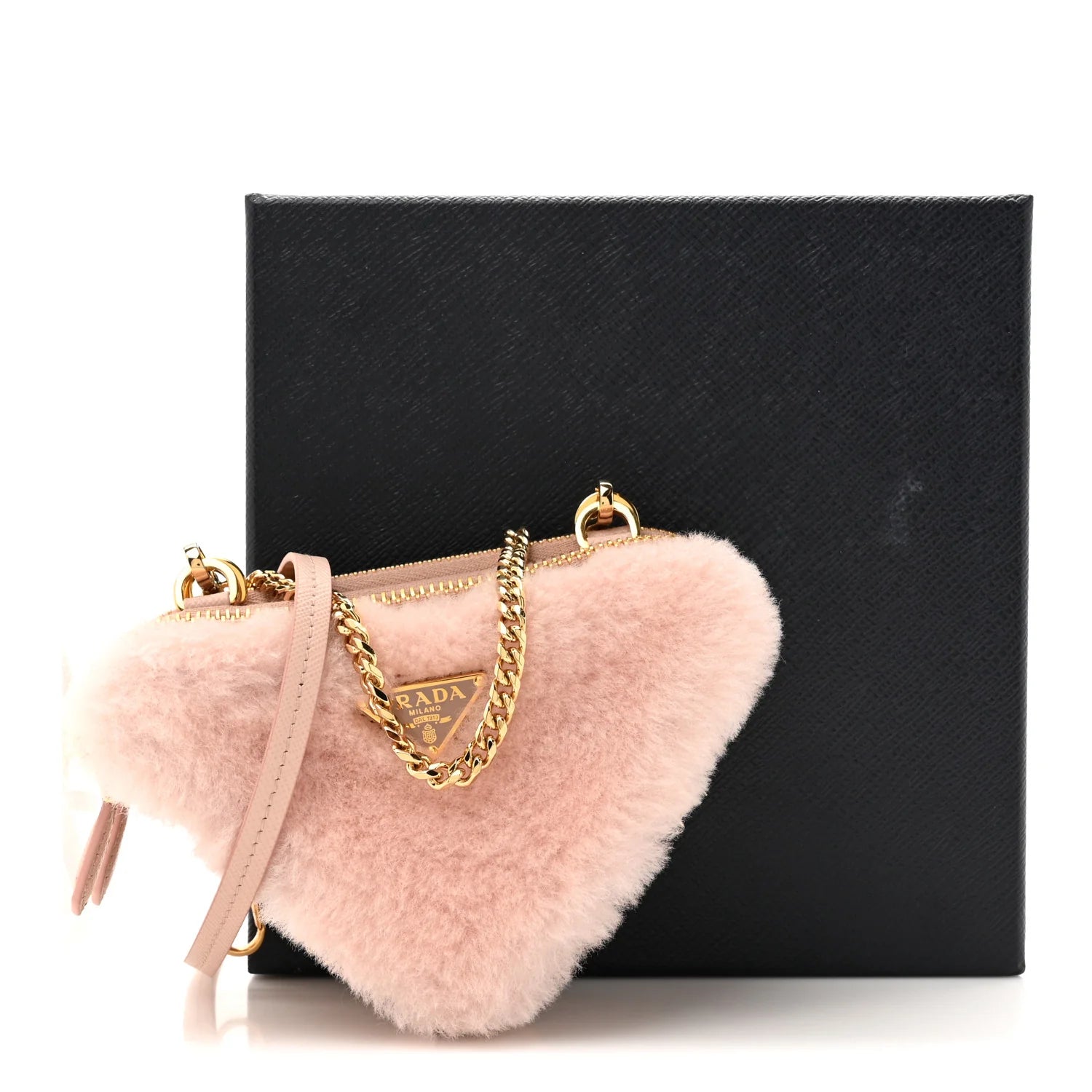 Saffiano Shearling Triangle Mini Pouch Orchidea