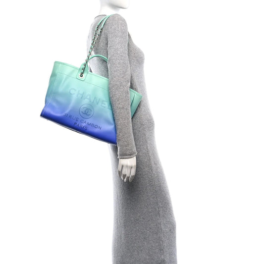 Shaded Calfskin Small Deauville Tote Light Green Turquoise Purple