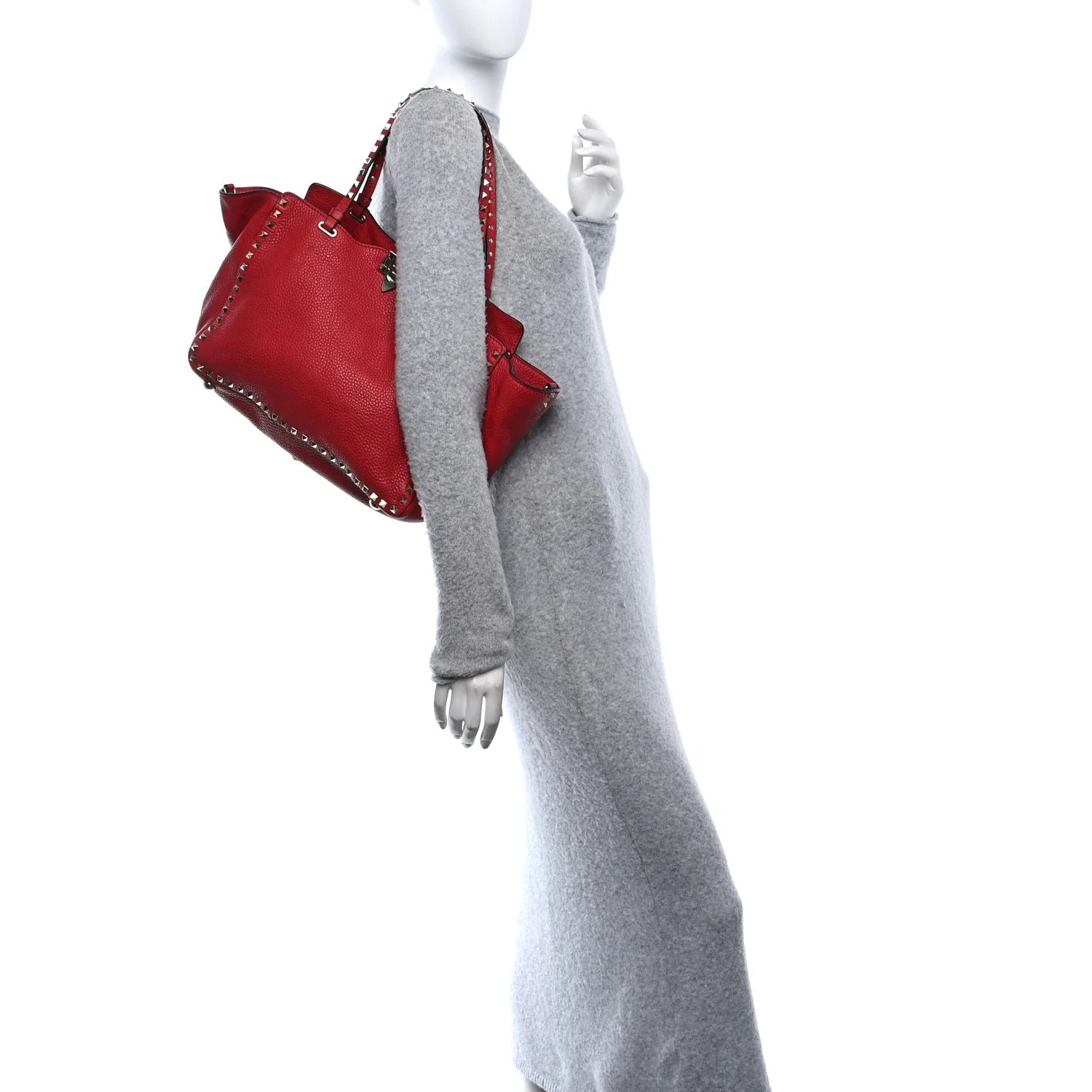 Vitello Medium Rockstud Tote Rosso Valentino