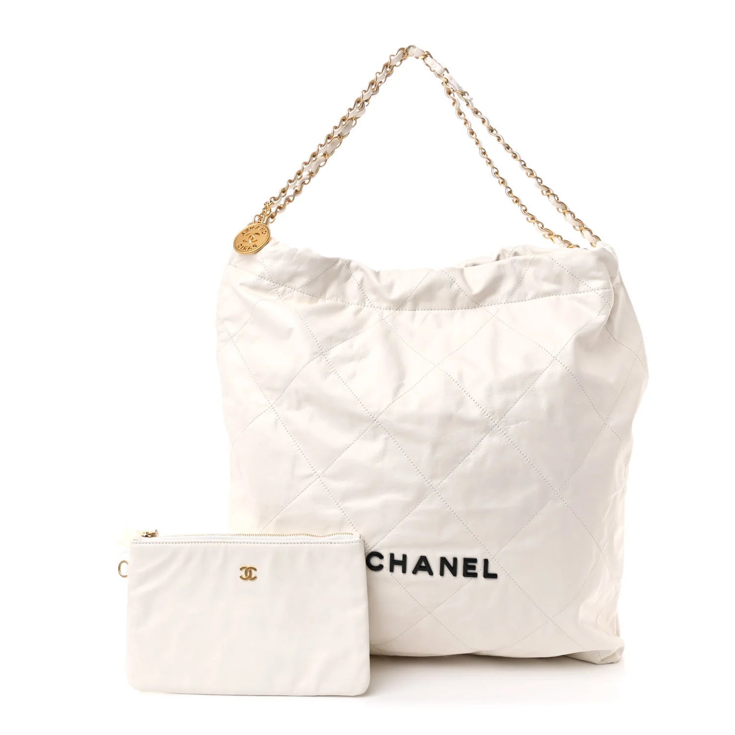 Shiny Calfskin Quilted  22 White Black