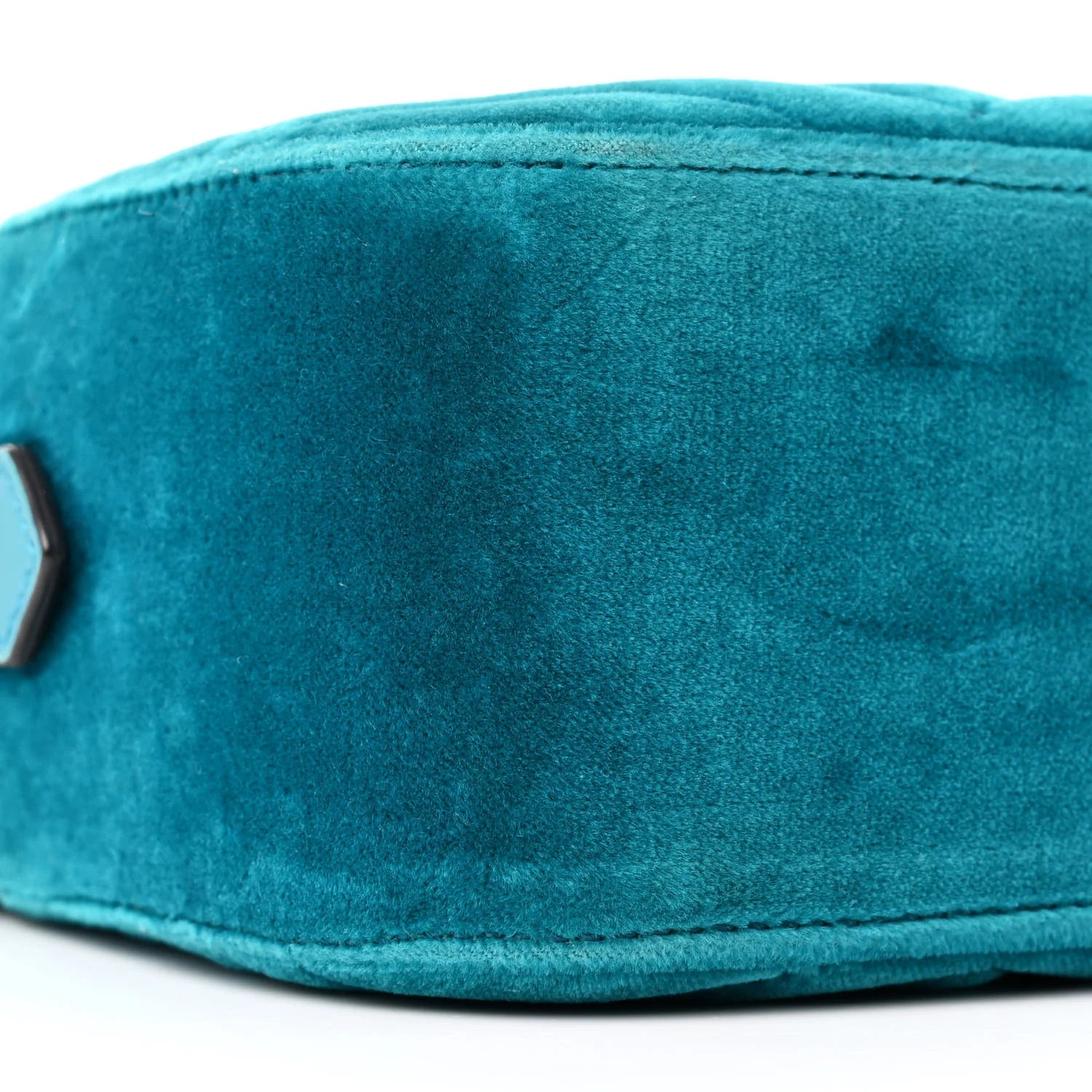 Velvet Matelasse Small GG Marmont Chain Shoulder Bag Pavone Cyan