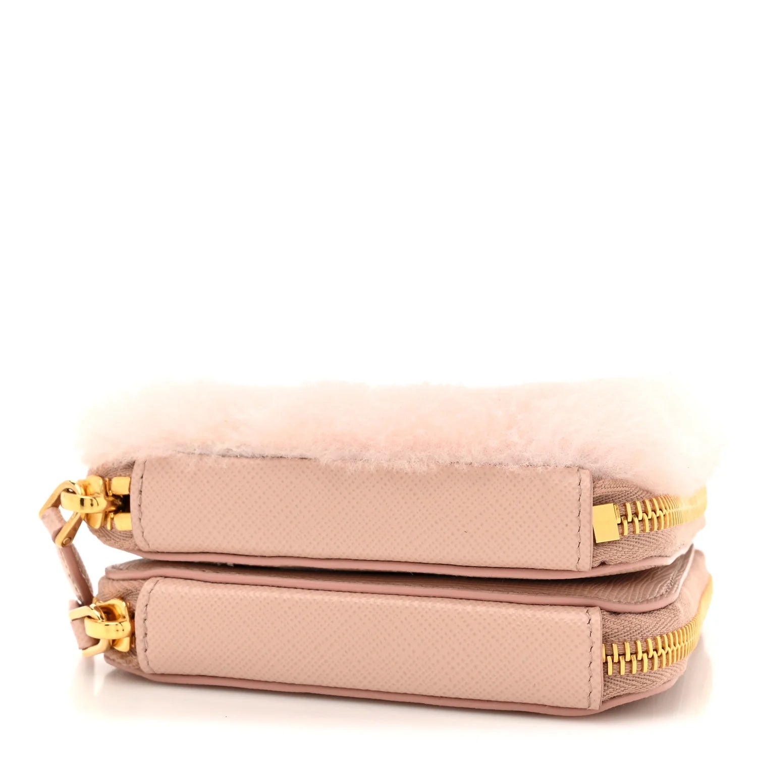 Saffiano Shearling Triangle Mini Pouch Orchidea