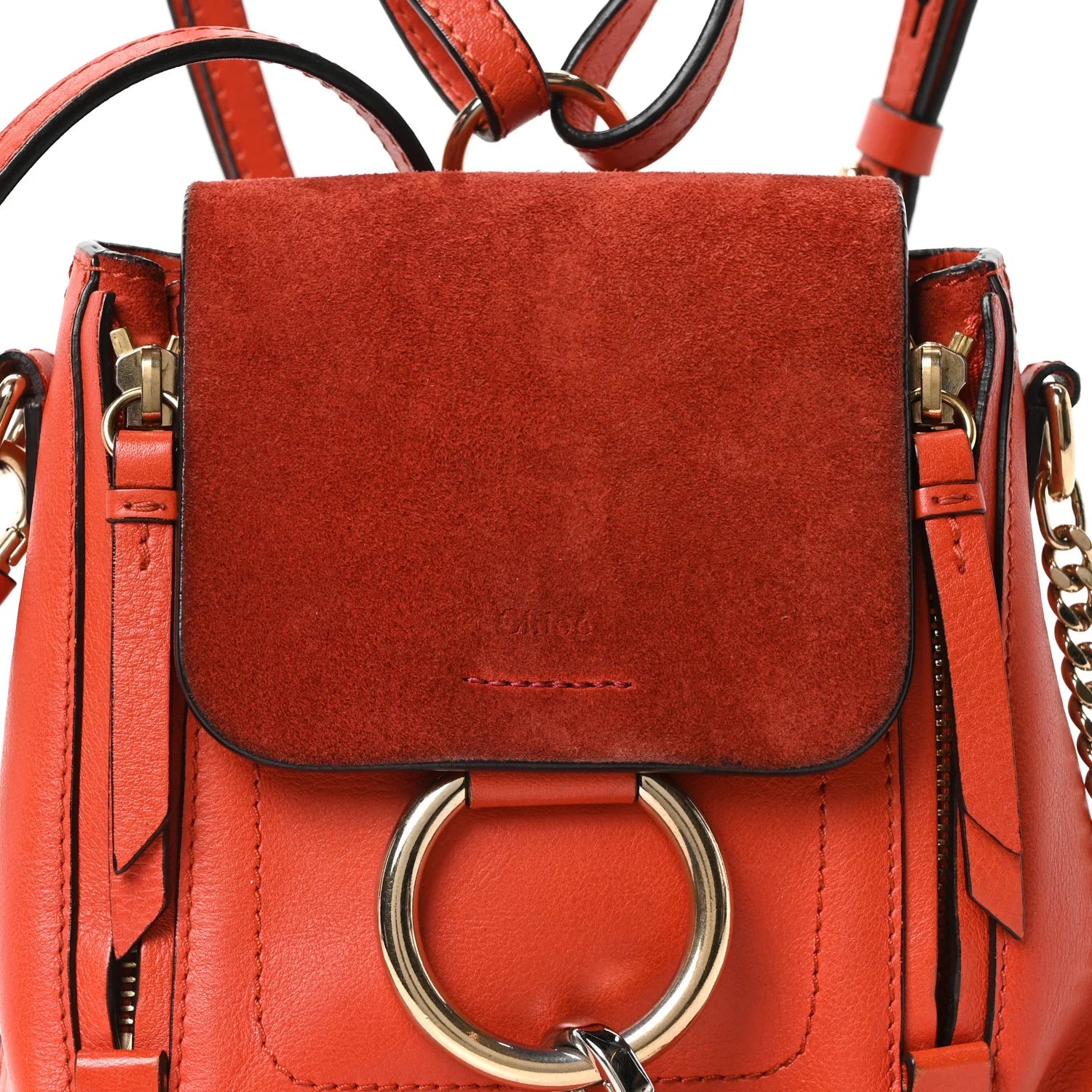 Suede Calfskin Mini Faye Backpack Sepia Red