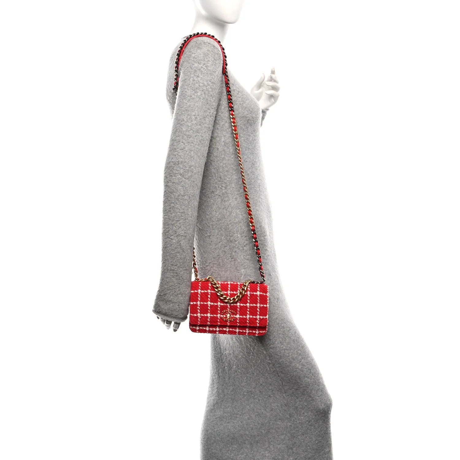Tweed Quilted  19 Wallet on Chain WOC Red White