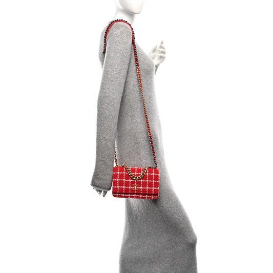 Tweed Quilted  19 Wallet on Chain WOC Red White