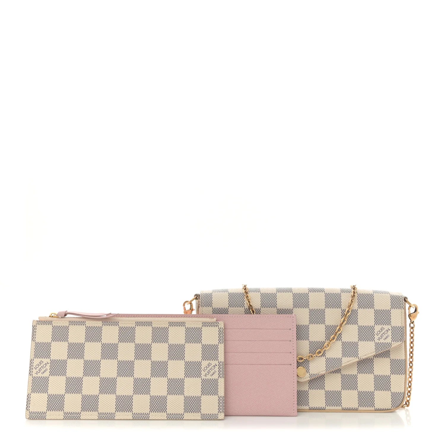 Damier Azur Pochette Felicie Chain Wallet Rose Ballerine