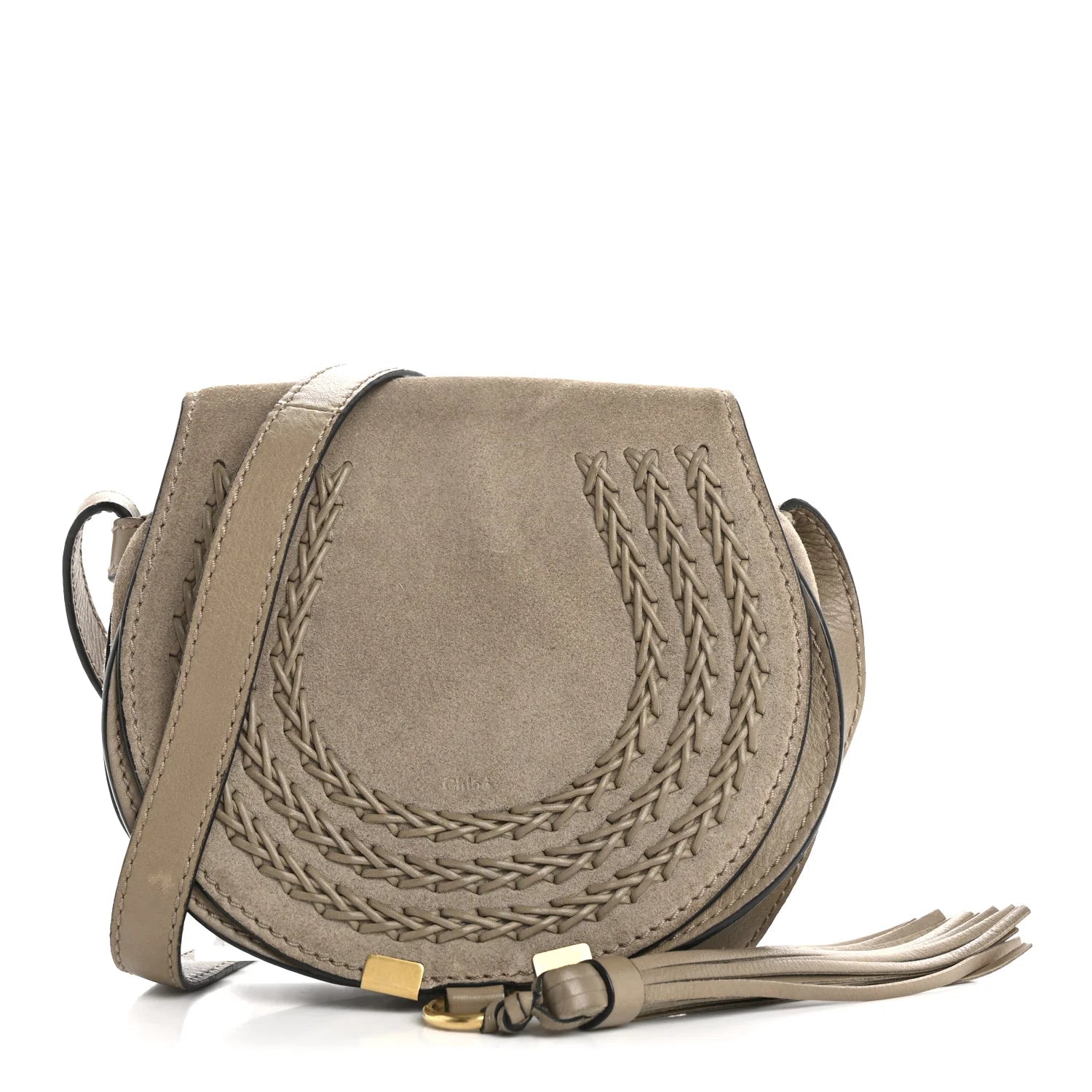 Suede Calfskin Braided Mini Marcie round Crossbody Bag Motty Grey