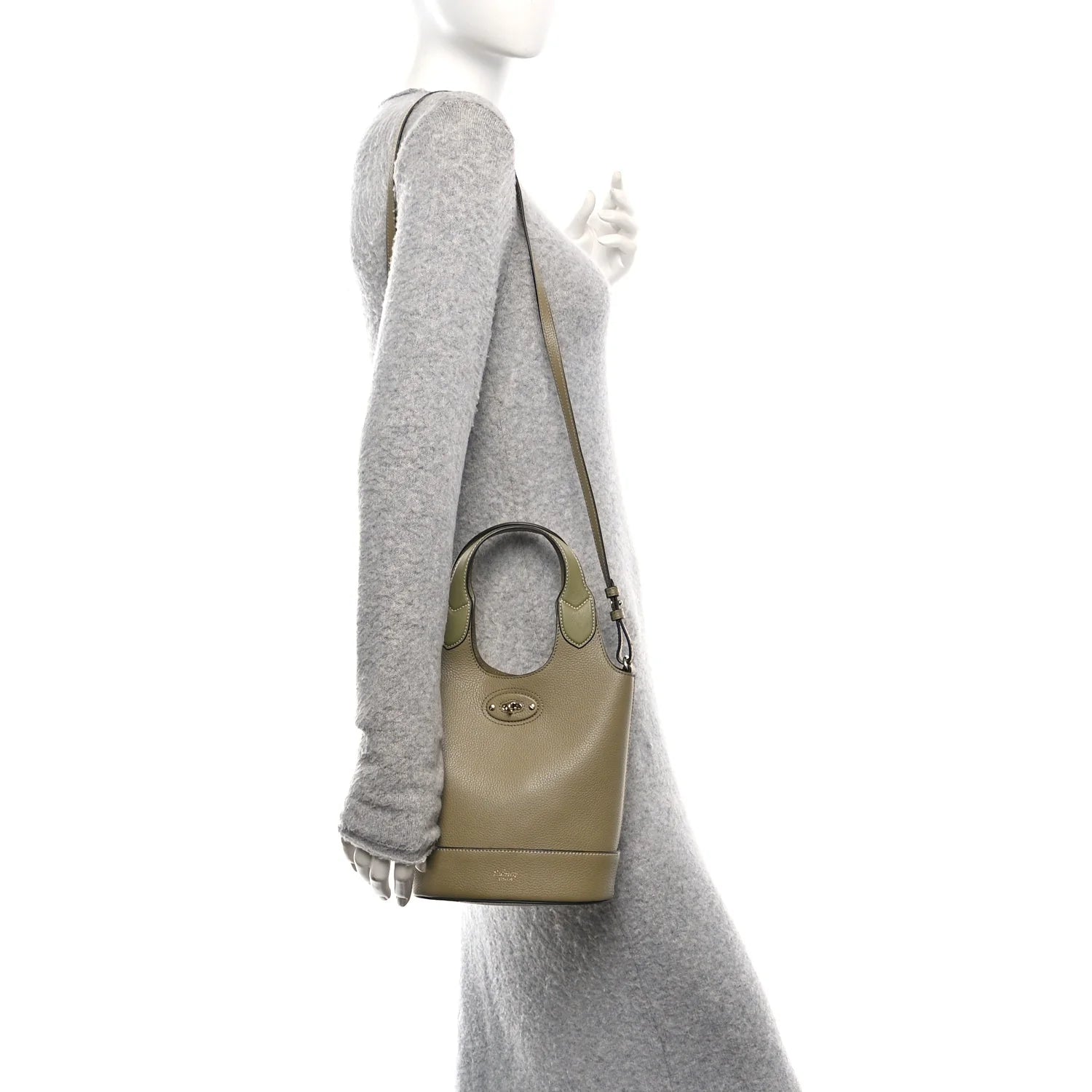 Small Classic Grain Silky Calfskin Lily Tote Linen Green