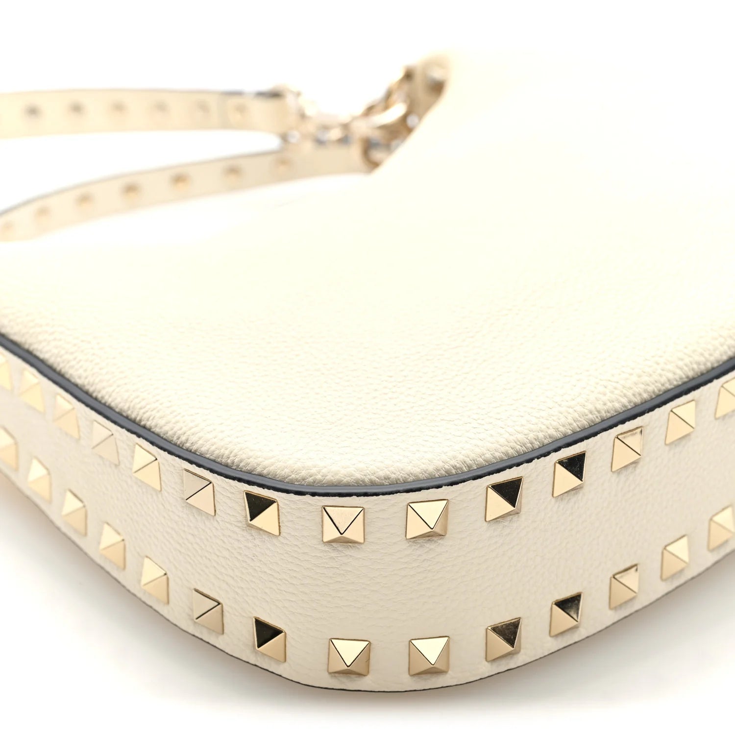 Pebbled Calfskin Small Rockstud Hobo Bag Ivory