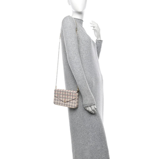 Damier Azur Studded Pochette Felicie Chain Wallet Fuchsia