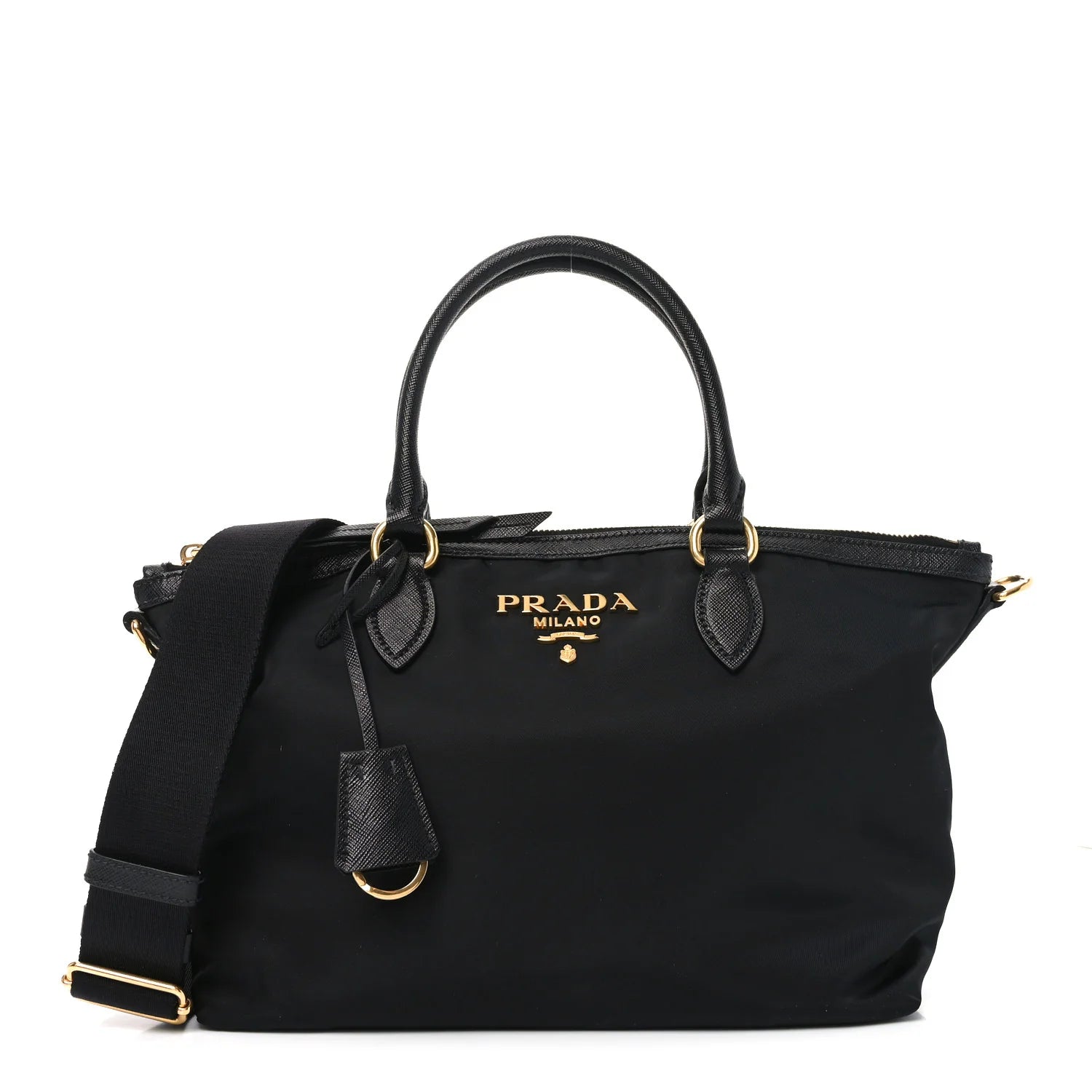 Tessuto Nylon Saffiano Shopping Tote Black