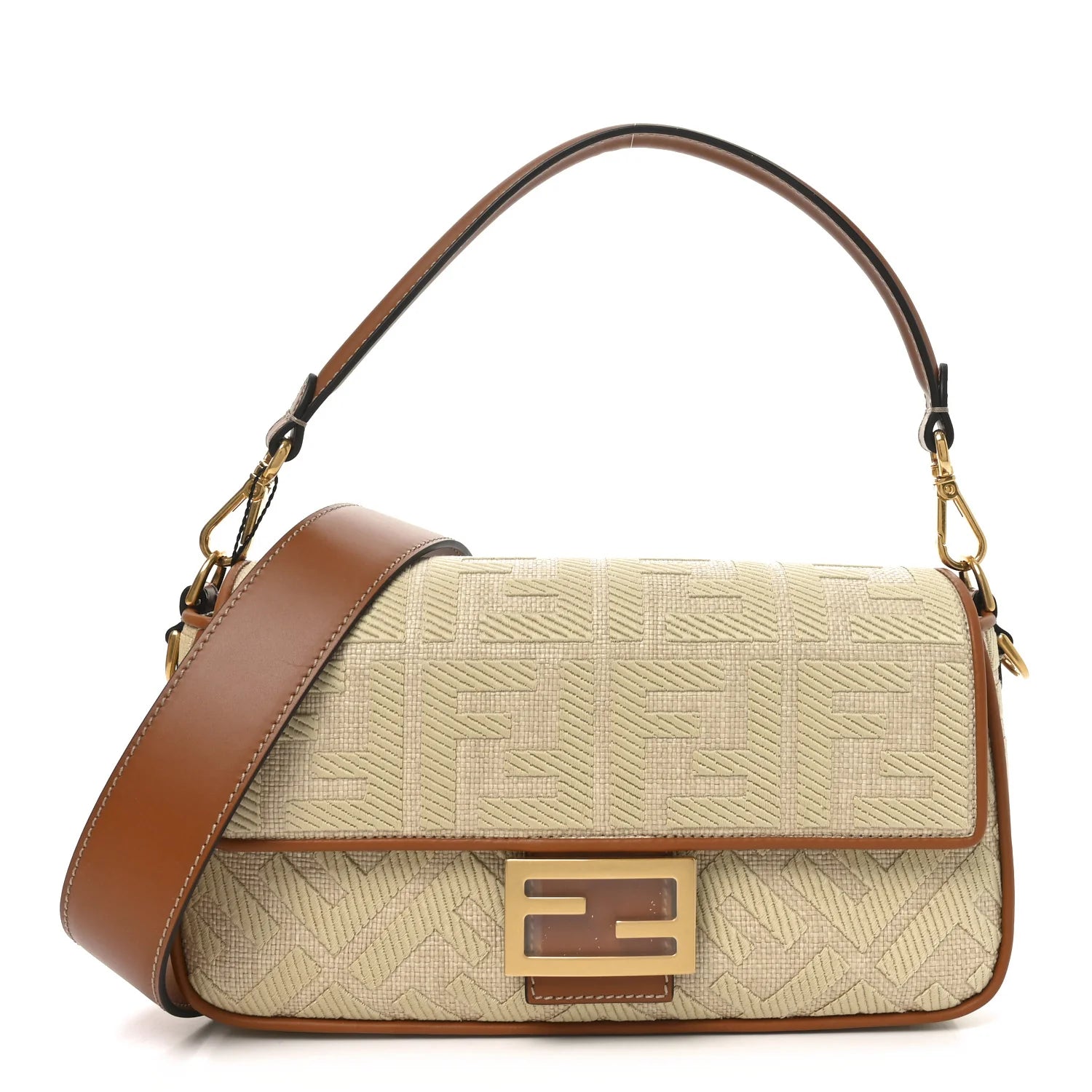 Raffia Vitello King Lucido FF Embroidered Baguette Alchemy Brandy