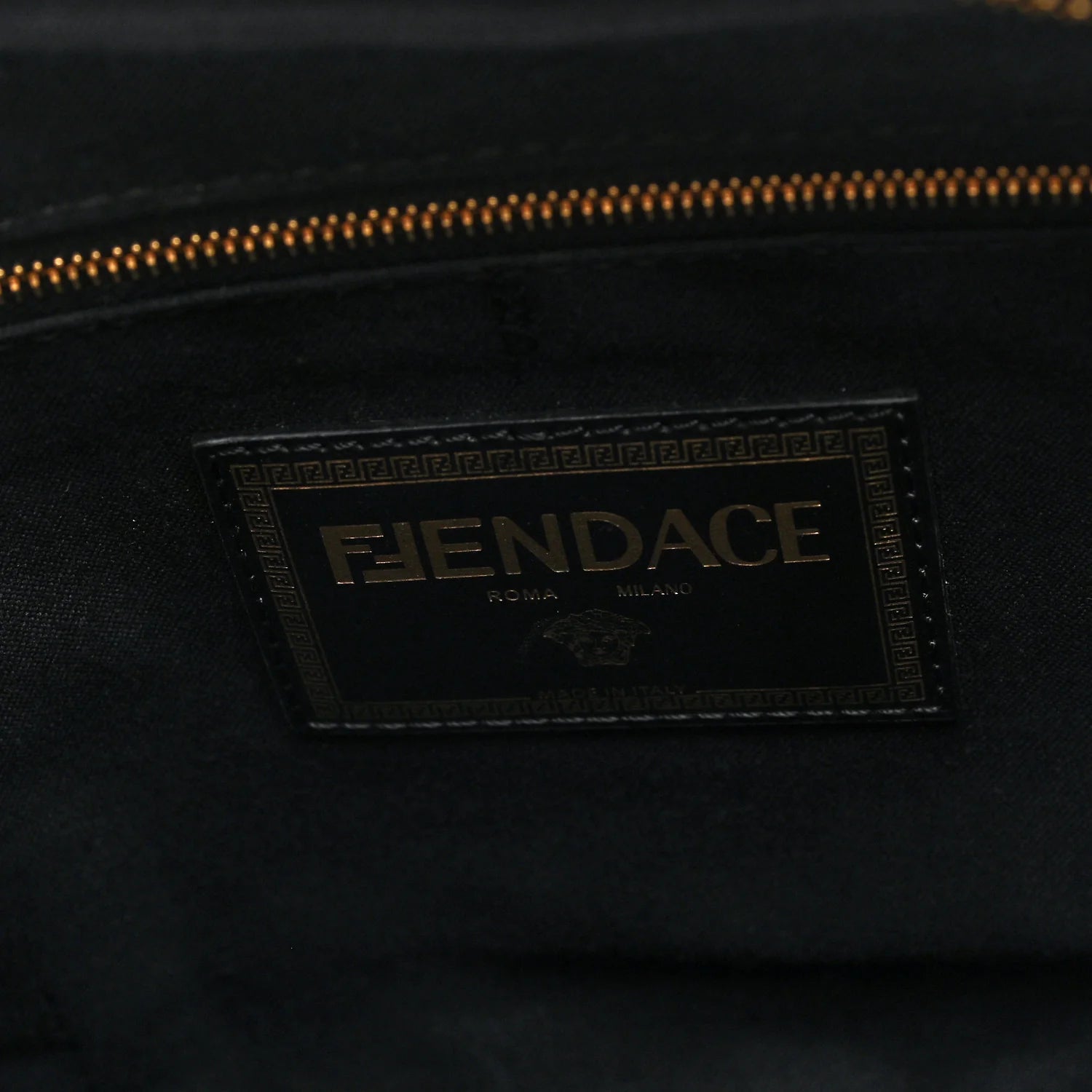 X VERSACE Nylon Cuoio Romano Fendace FF Baroque Belt Bag Black Gold